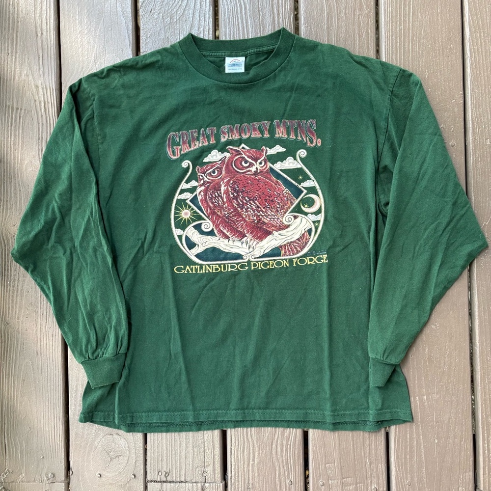 Vintage Delta Pro Weight Great Smokey Mountains Graphic T-Shirt Sz L Long Sleeve